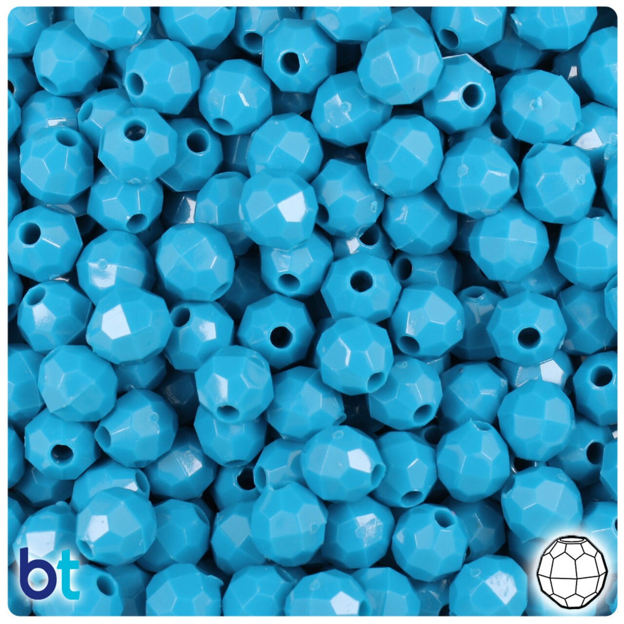 BeadTin Dark Turquoise Opaque 8mm Faceted Round Plastic Craft Beads (450pcs)